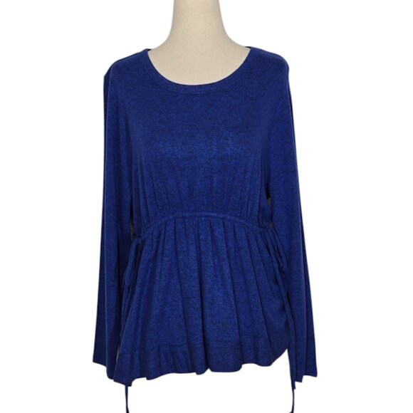 CASLON Blue Long Sleeve Peplum Top Size XS – Soft Knit Adjustable Waist blouse - Picture 4 of 13